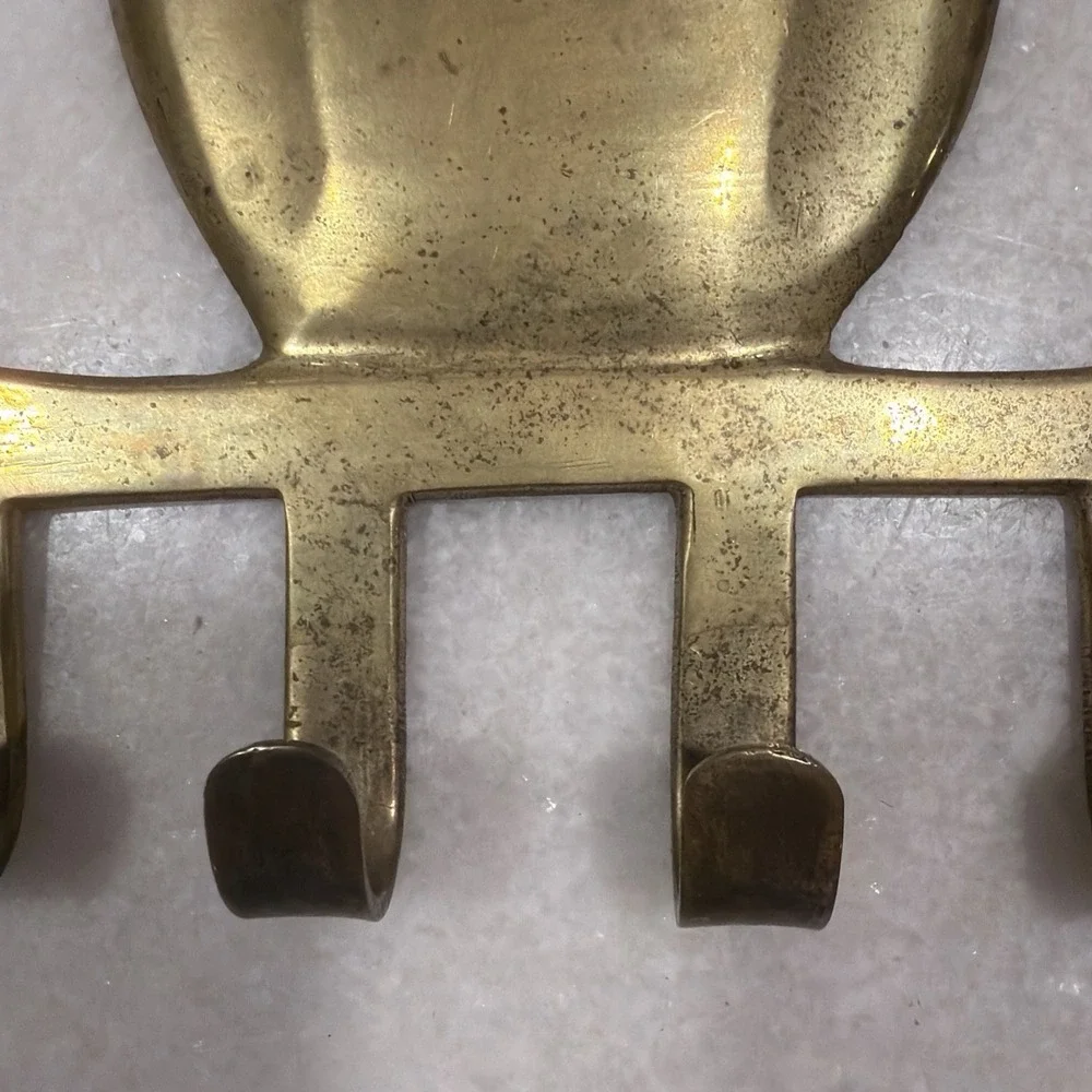 Vintage Brass Apple Wall Hook Rack 4 Pegs Kitchen Entryway Decor